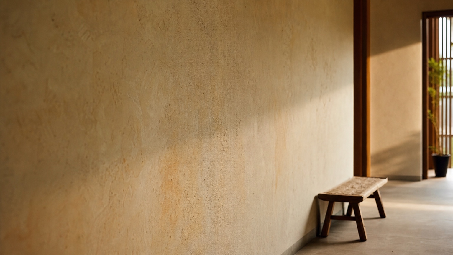 Hand-troweled lime plaster wall