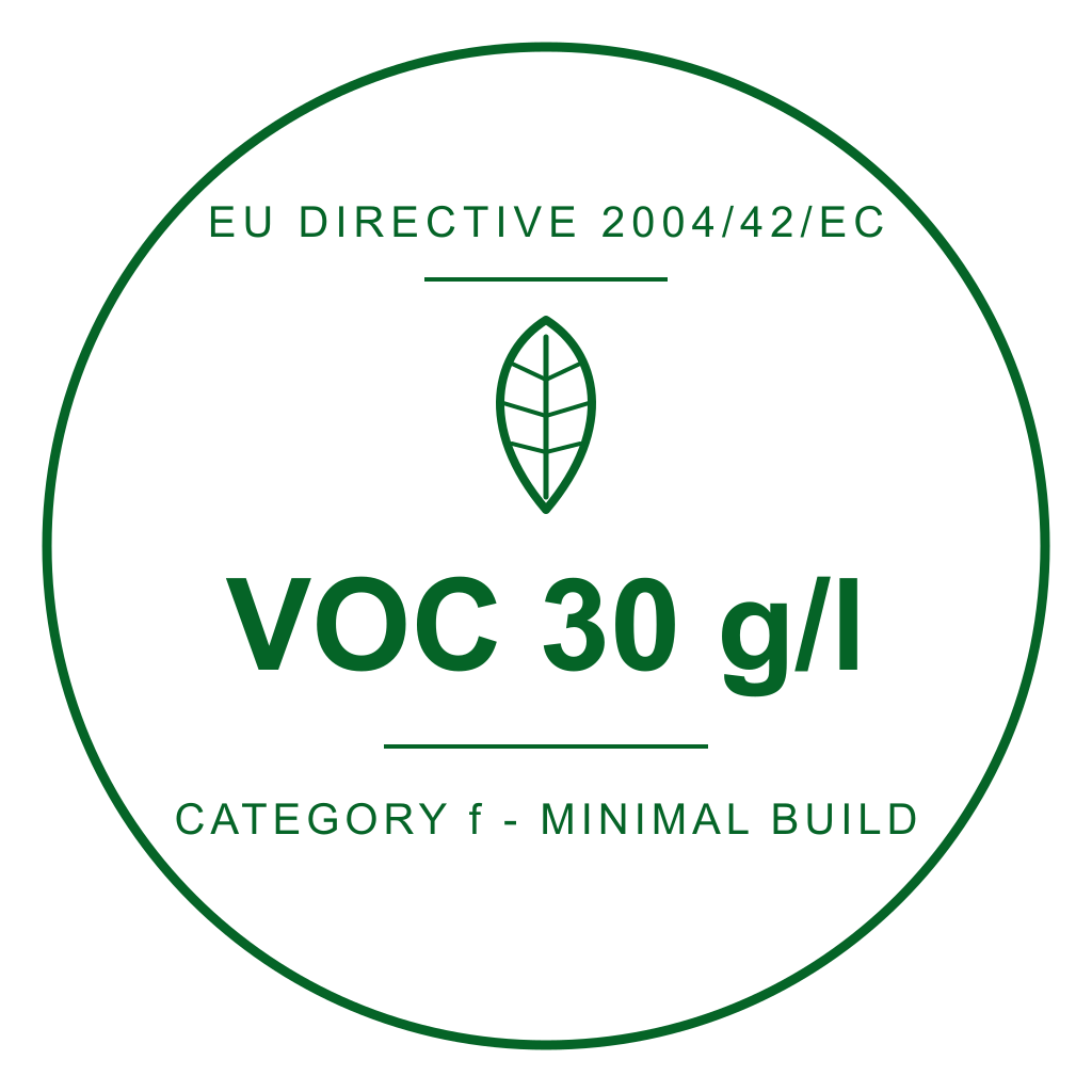 EU VOC emission class — 30 g/l, Category f minimal-build woodstain