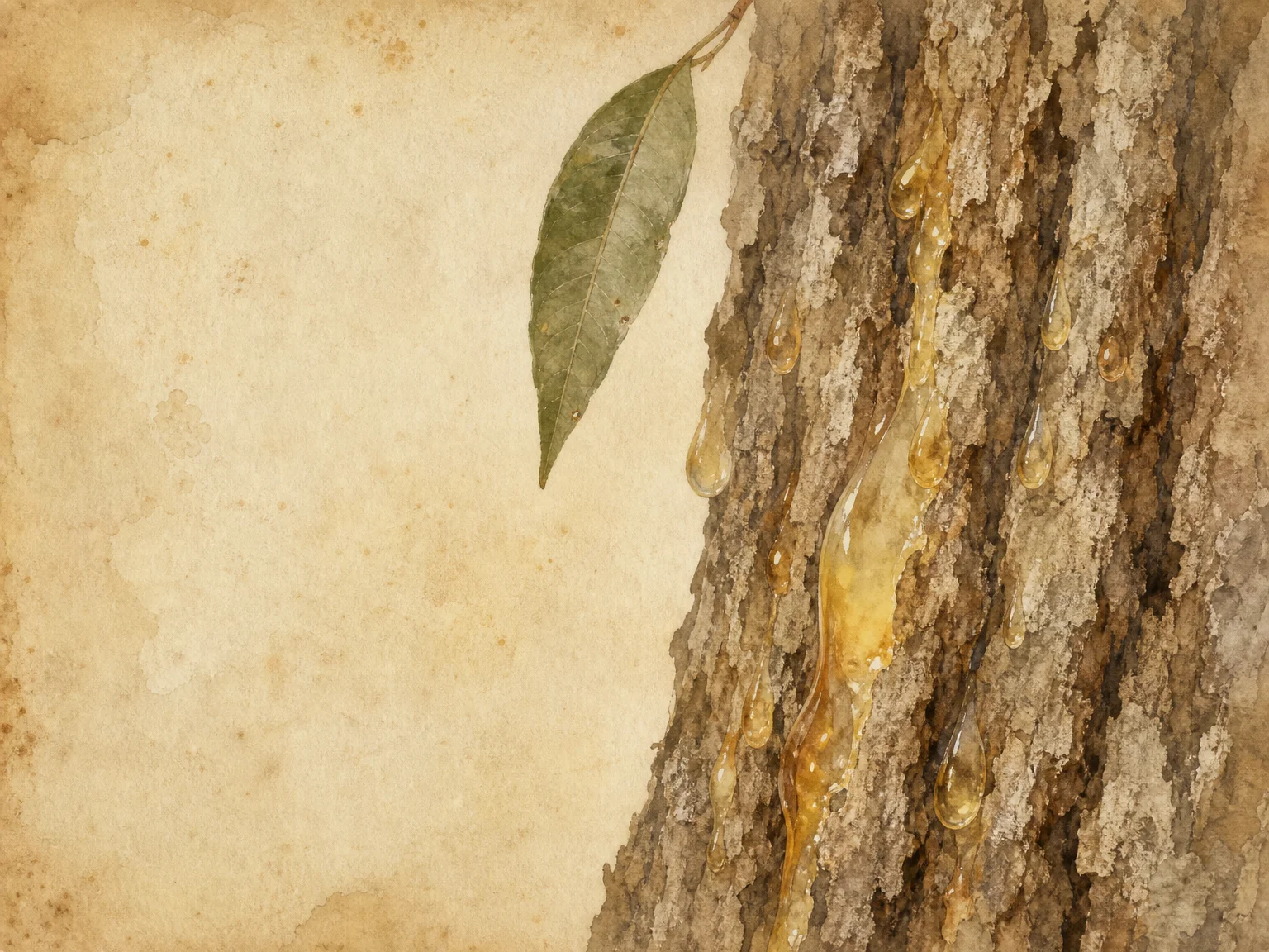 Dammar Resin (Shorea · Dipterocarpaceae) — botanical watercolour. Cross-linking Resin.