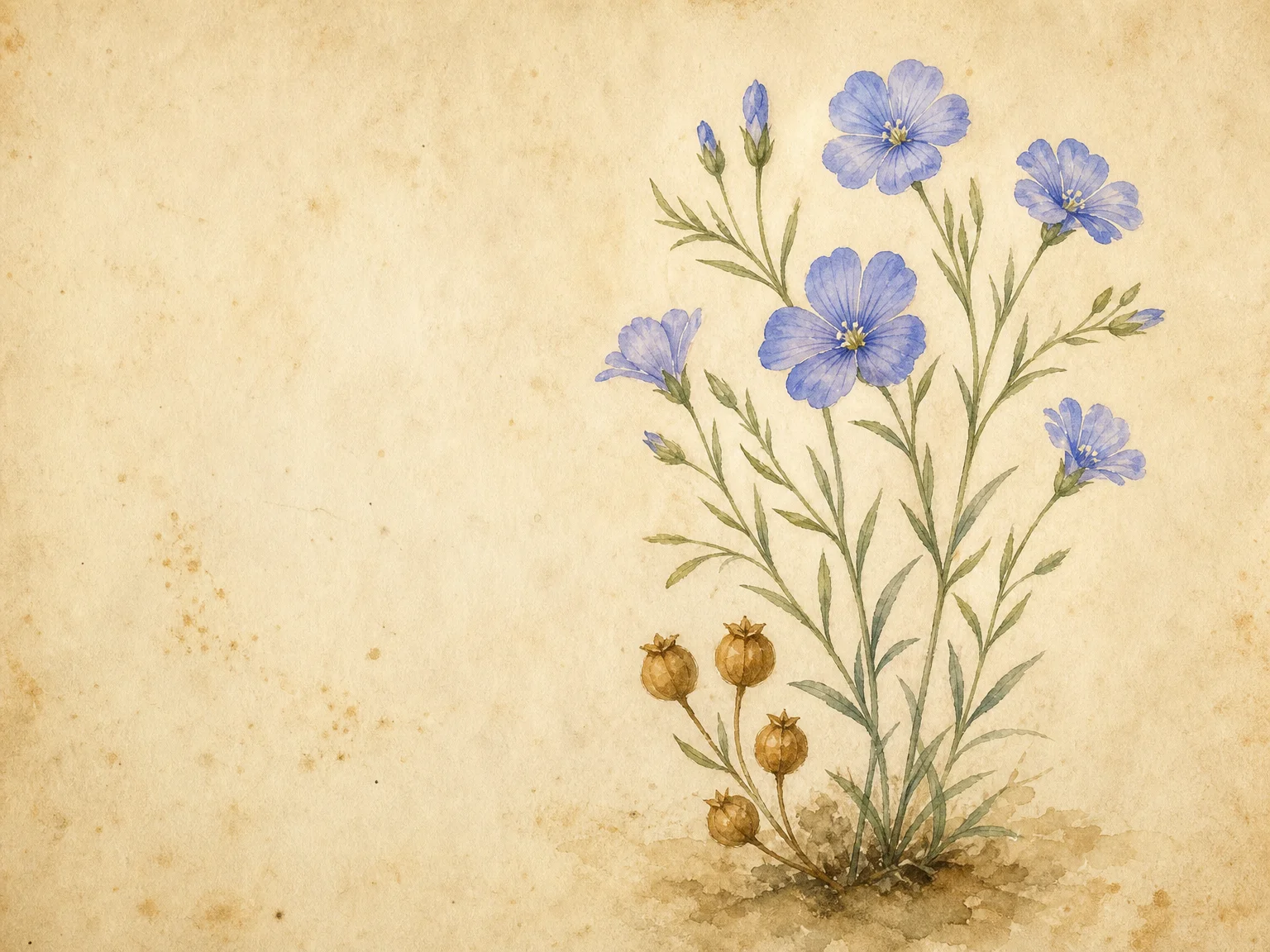 Linseed Oil (Linum usitatissimum) — botanical watercolour. Drying Oil · Base.
