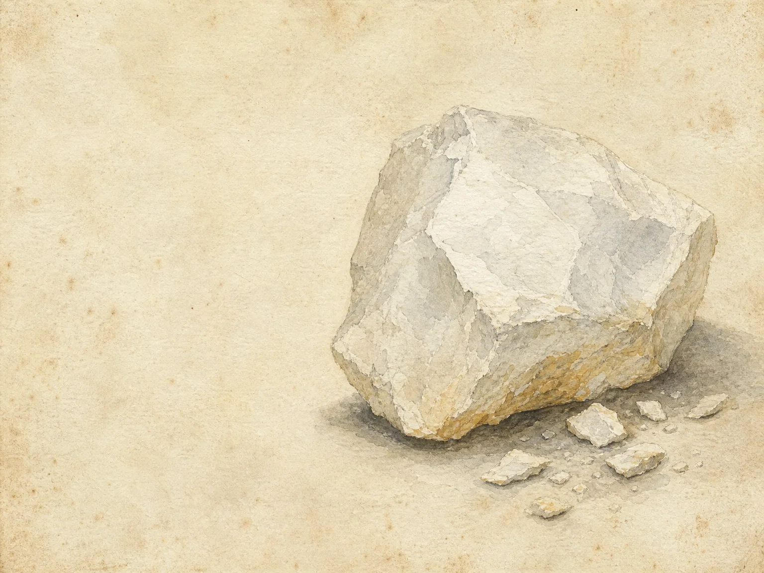 White Clay (Kaolinite · Al₂Si₂O₅(OH)₄) — botanical watercolour. Mineral Filler.