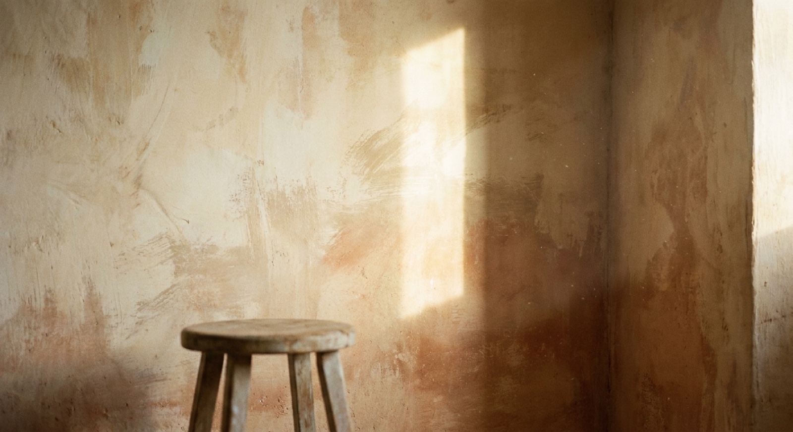 Hand-troweled lime-plaster wall in warm ochre
