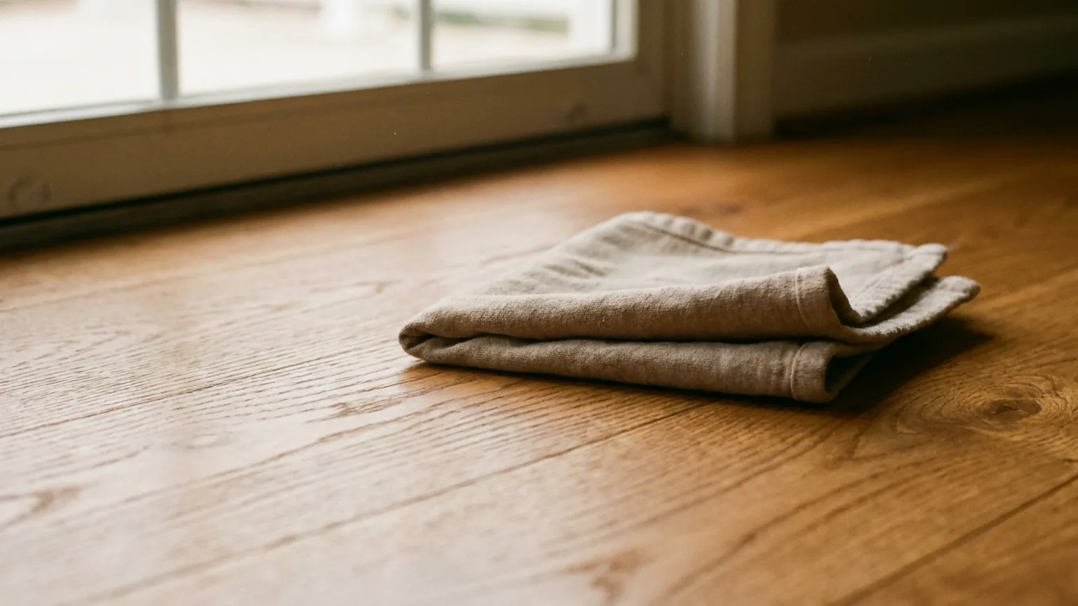 Finished cured oiled oak interior floor with a soft satin open-pore sheen and a buffing cloth