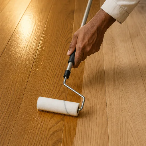 Indian craftsman rolling hardwax oil along the oak grain, first coat