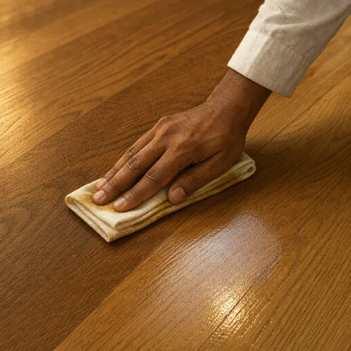 Indian hand wiping excess hardwax oil off the oak floor with a cotton cloth