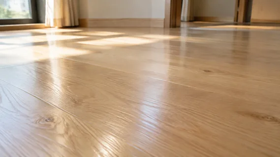 A freshly oiled pale oak floor in morning light, left to settle before its first care
