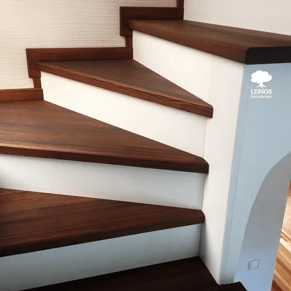 Dark-Stained Stair Treads with White Risers
