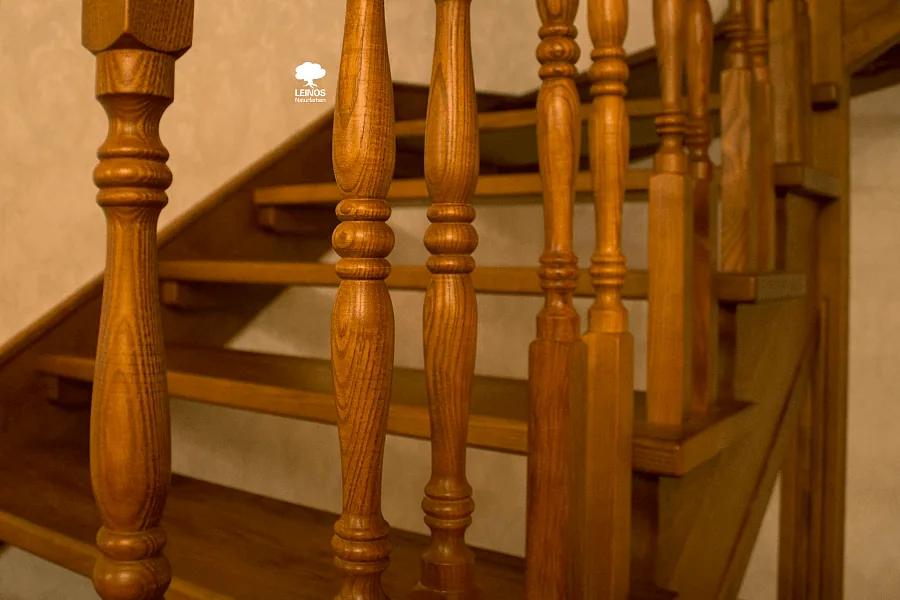Turned Baluster Staircase with Golden Oak Finish