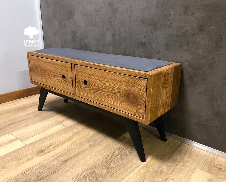 Mid-Century Hallway Bench with Storage Drawers