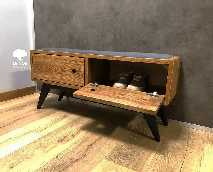 Drawer front detail with visible grain pattern reading clearly under the soft satin oil finish.