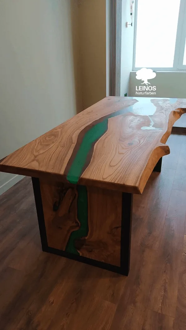 Live-Edge Slab Table with Green Epoxy River