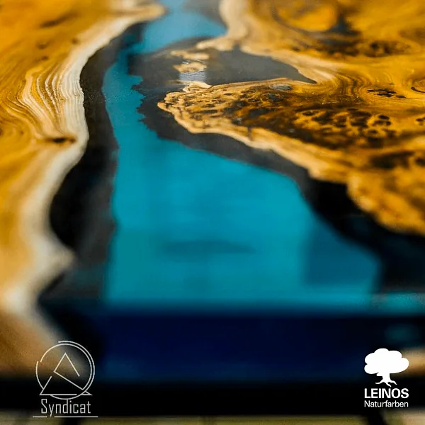 Burl Wood Table with Blue Epoxy River