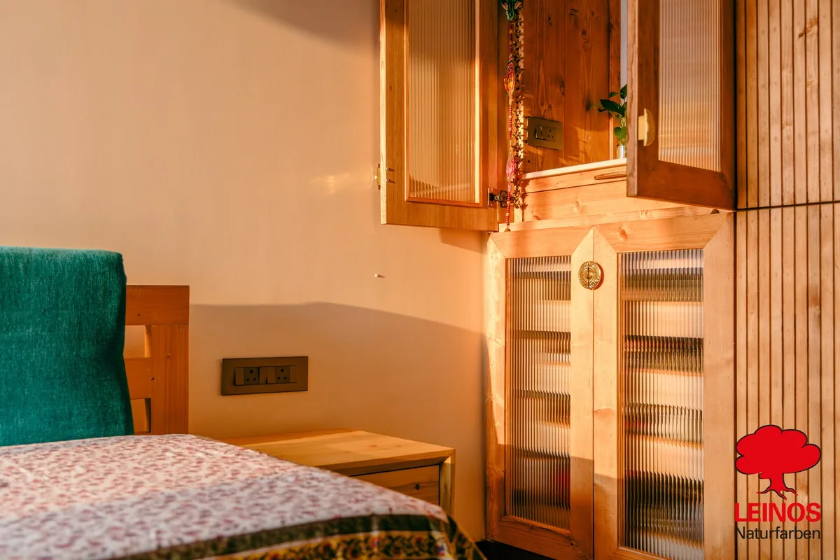 Cabinet interior shelf — oiled equally with the exterior face for humidity stability.