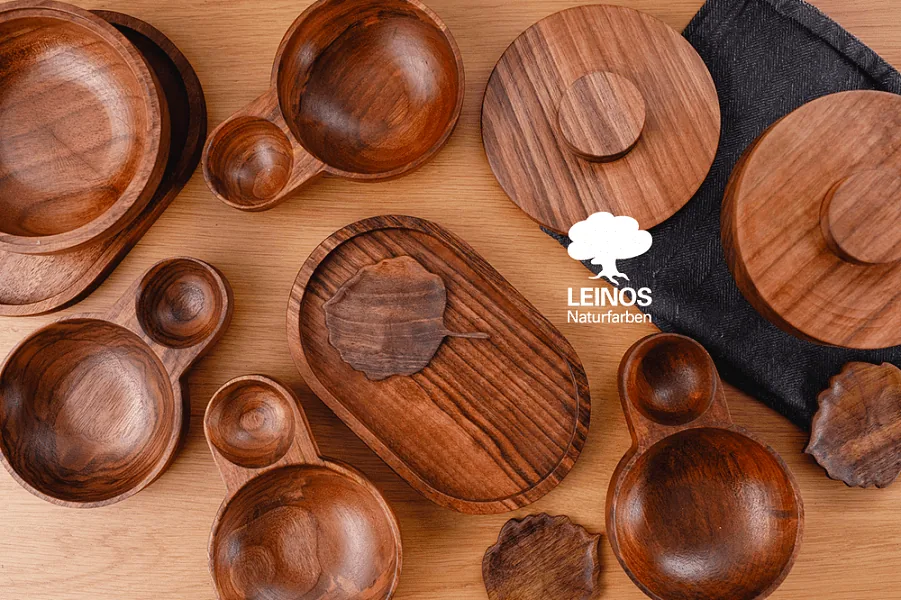 Hand-Carved Walnut Tableware Collection