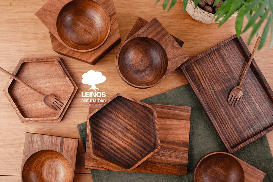 Walnut bowl interior close-up — food-safe satin oil finish with grain reading clearly.