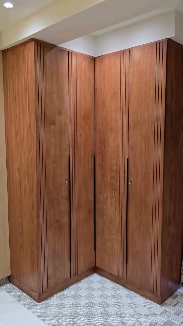A walkthrough Reel of a completed whole-home wood project in Gurgaon, with every timber surface finished in Premium Hardwax Oil 290 across four shades (Palisander, Natural Oak, Cherry, Terra Brown) — fitted wardrobes, glazed and panelled interior doors, fluted wall panelling, kitchen cabinetry and a slatted room divider. An own @leinos.india brand walkthrough of the finished home, carrying LEINOS's product claims, filmed on site.